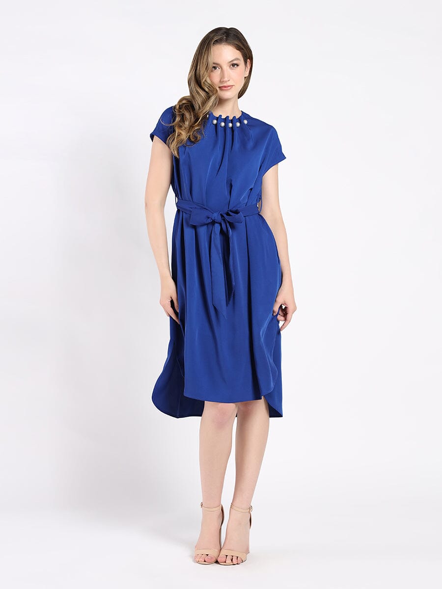 Round Neck Dress with Pearl Embellishment DRESS Gracia Fashion 
