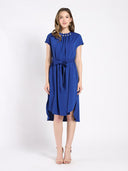 Round Neck Dress with Pearl Embellishment DRESS Gracia Fashion BLUE S 