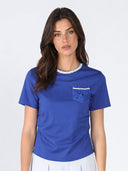 Round Neck Lace & Pocket T-Shirt TOP Gracia Fashion BLUE S 