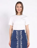 Round Neck Lace & Pocket T-Shirt TOP Gracia Fashion WHITE S 
