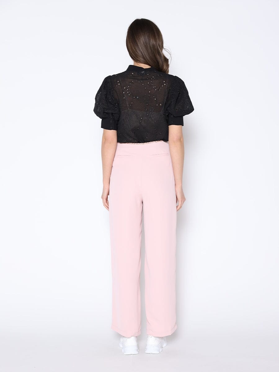 Round-Neck Puff Sleeve Eyelet Top TOP Gracia Fashion 
