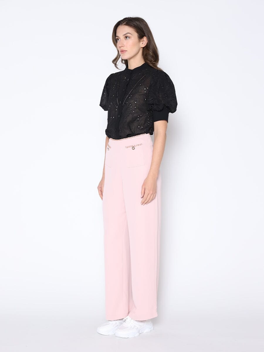 Round-Neck Puff Sleeve Eyelet Top TOP Gracia Fashion 