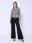 Round Neck Two- tone Denim Jacket JACKET Gracia Fashion 