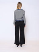 Round Neck Two- tone Denim Jacket JACKET Gracia Fashion 