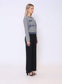 Round Neck Two- tone Denim Jacket JACKET Gracia Fashion 