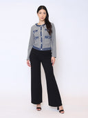 Round Neck Two- tone Denim Jacket JACKET Gracia Fashion 