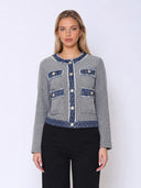 Round Neck Two- tone Denim Jacket JACKET Gracia Fashion DENIM BLUE S 