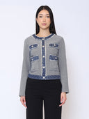 Round Neck Two- tone Denim Jacket JACKET Gracia Fashion DENIM BLUE S 