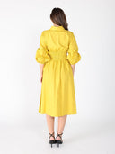 Ruched Puff Sleeve & Waist A Line Midi Dress DRESS Gracia Fashion 