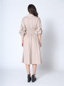 Ruched Puff Sleeve & Waist A Line Midi Dress DRESS Gracia Fashion 