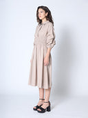 Ruched Puff Sleeve & Waist A Line Midi Dress DRESS Gracia Fashion 