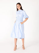 Ruched Puff Sleeve & Waist A Line Midi Dress DRESS Gracia Fashion 