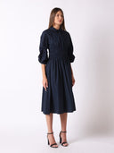 Ruched Puff Sleeve & Waist A Line Midi Dress DRESS Gracia Fashion 