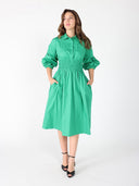 Ruched Puff Sleeve & Waist A Line Midi Dress DRESS Gracia Fashion 