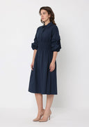 Ruched Puff Sleeve & Waist A Line Midi Dress DRESS Gracia Fashion 