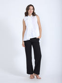 Ruffle Flower Applique Asymmetrical Hem Shirt TOP Gracia Fashion 