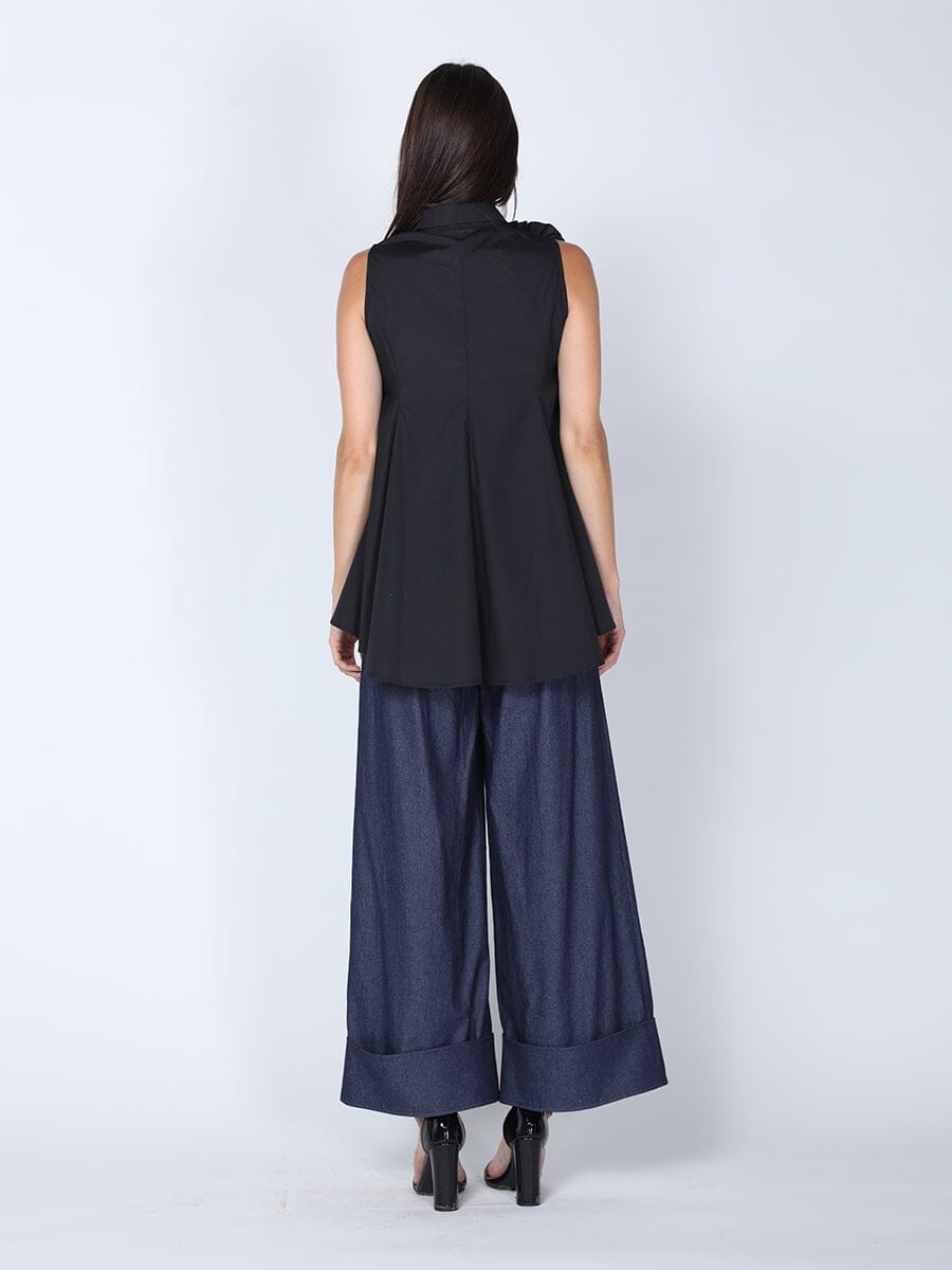 Ruffle Flower Applique Asymmetrical Hem Shirt TOP Gracia Fashion 