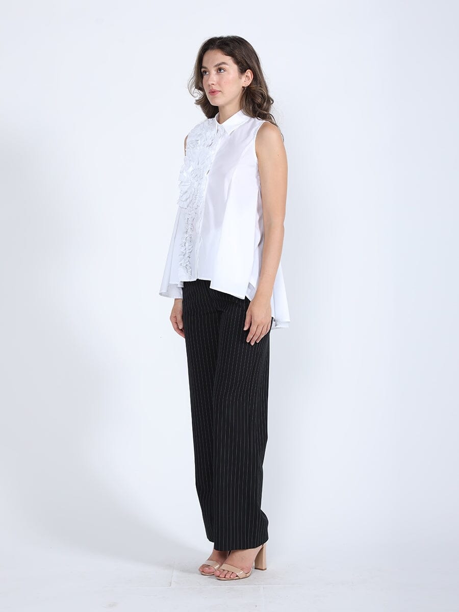 Ruffle Flower Applique Asymmetrical Hem Shirt TOP Gracia Fashion 