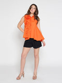 Ruffle Flower Applique Asymmetrical Hem Shirt TOP Gracia Fashion 