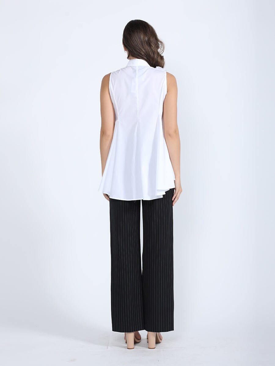 Ruffle Flower Applique Asymmetrical Hem Shirt TOP Gracia Fashion 