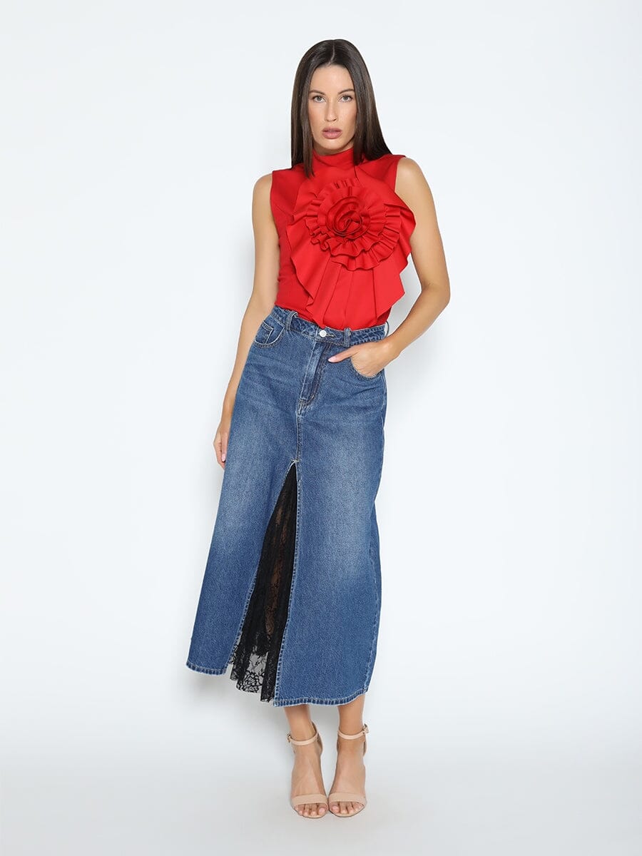 Ruffle Flower Detail Tank Top TOP Gracia Fashion RED S 