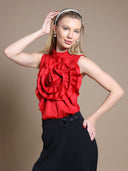 Ruffle Flower Detail Tank Top TOP Gracia Fashion RED S 