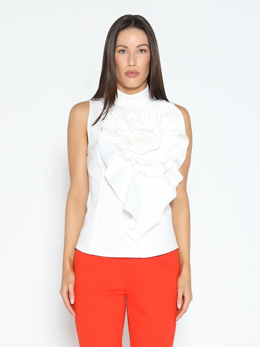 Ruffle Flower Detail Tank Top TOP Gracia Fashion WHITE S 