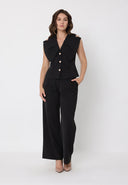 Ruffle Front Button Down Sleeveless Jacket JACKET Gracia Fashion 