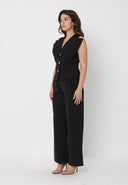 Ruffle Front Button Down Sleeveless Jacket JACKET Gracia Fashion 