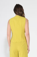 Ruffle Front Button Down Sleeveless Jacket JACKET Gracia Fashion 