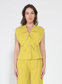 Ruffle Front Button Down Sleeveless Jacket JACKET Gracia Fashion MUSTARD S 