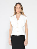 Ruffle Front Button Down Sleeveless Jacket JACKET Gracia Fashion WHITE S 