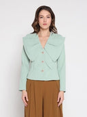 Ruffle Front With Button Long Sleeve Jacket JACKET Gracia Fashion MINT S 