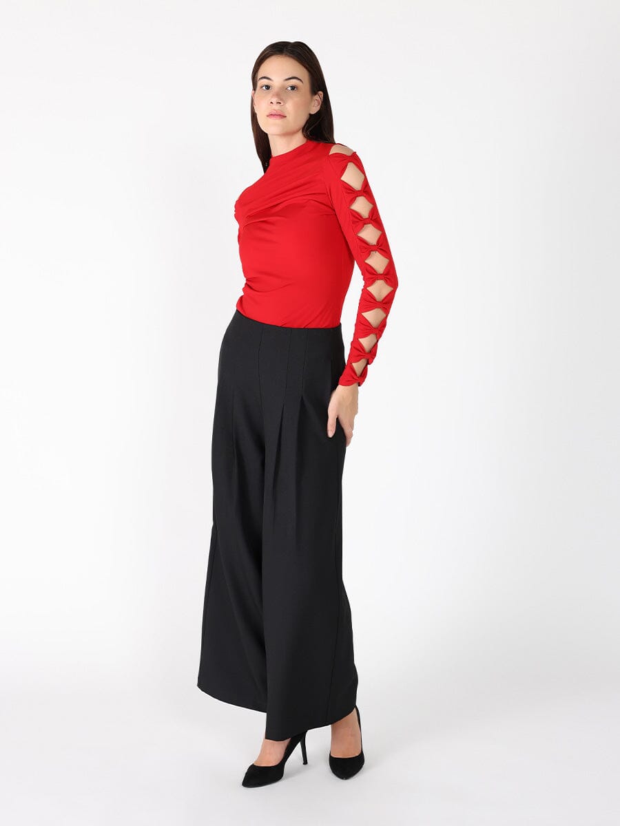 Ruffle long sleeve high neck top TOP Gracia Fashion RED S 