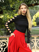 Ruffle long sleeve high neck top TOP Gracia Fashion BLACK S 