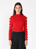 Ruffle long sleeve high neck top TOP Gracia Fashion RED S 