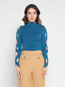 Ruffle Long Sleeve High Neck Top TOP Gracia Fashion TEAL S 