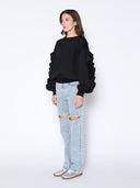 Ruffle Sleeve Crew Neck Scuba Sweatshirt TOP Gracia Fashion 