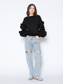 Ruffle Sleeve Crew Neck Scuba Sweatshirt TOP Gracia Fashion 