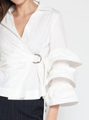 Ruffle sleeve cross body solid top TOP Gracia Fashion 