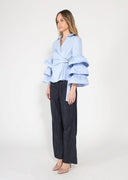 Ruffle sleeve cross body solid top TOP Gracia Fashion 