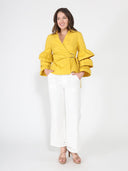Ruffle sleeve cross body solid top TOP Gracia Fashion 