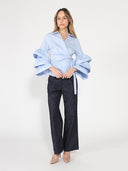 Ruffle sleeve cross body solid top TOP Gracia Fashion 