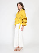 Ruffle sleeve cross body solid top TOP Gracia Fashion 