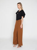 Ruffled neck & sleeve brooch detail solid top TOP Gracia Fashion 