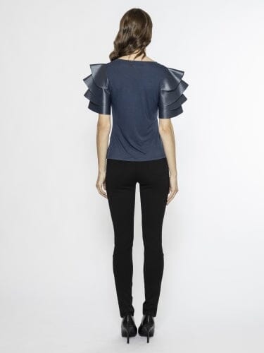 Ruffles Pleather Tiered Short Sleeve Top TOP Gracia Fashion 