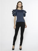 Ruffles Pleather Tiered Short Sleeve Top TOP Gracia Fashion 