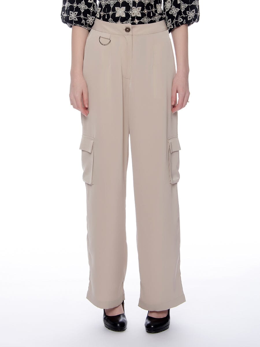 Satin Cargo Pants PANTS Gracia Fashion BEIGE S 