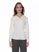 Satin Collar V-Neck Side Swept Long Sleeve Top TOP Gracia Fashion WHITE S 