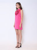 Satin Flower Applique Halter Mini Dress DRESS Gracia Fashion 